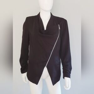 Women's Black Tencel Asymmetrical Zip Jacket Sm-Med
